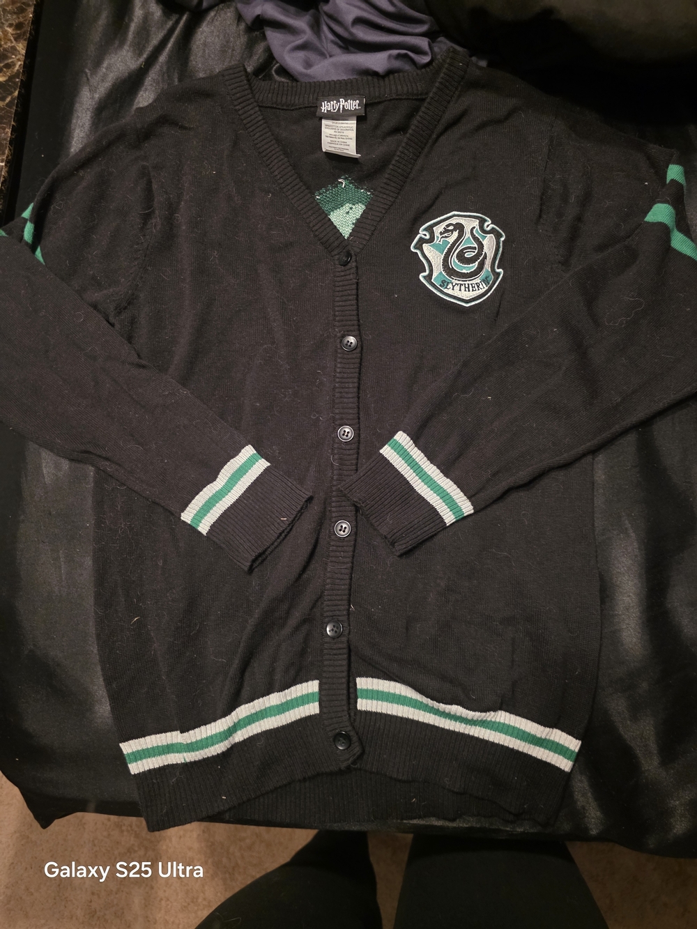 Harry Potter Black Cardigan with Green and White Slytherin Trim